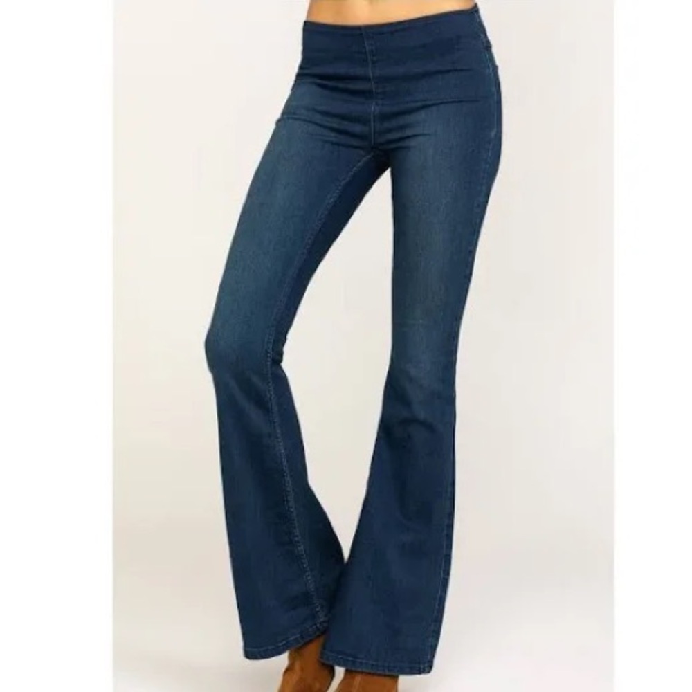 FREE PEOPLE Penny Pull-On Flare Jeans Size 29 Dark Wash